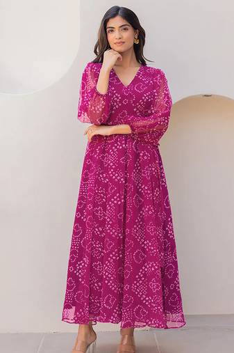 Magenta heavy digital printed faux georgette gown style