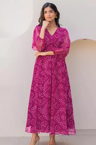 Magenta heavy digital printed faux georgette gown style