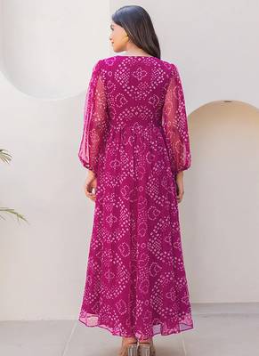 Magenta heavy digital printed faux georgette gown style 2