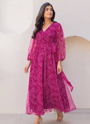 Magenta heavy digital printed faux georgette gown style 4