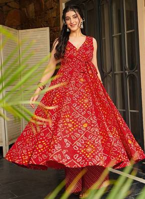 Red heavy digital printed heavy rayon gown palazzo style 1
