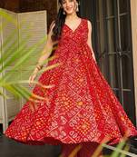 Red heavy digital printed heavy rayon gown palazzo style