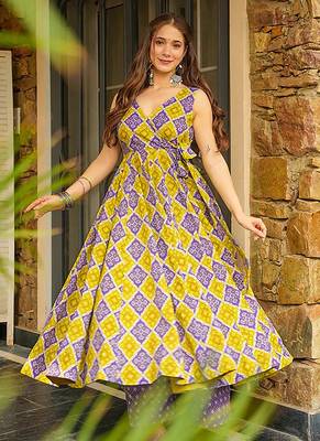 Yellow heavy digital printed heavy rayon gown palazzo style 1