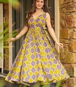 Yellow heavy digital printed heavy rayon gown palazzo style