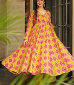 Yellow heavy digital printed heavy rayon gown palazzo style