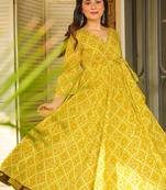 Yellow heavy digital printed heavy rayon gown palazzo style