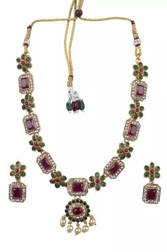 Multicolor flower necklace set