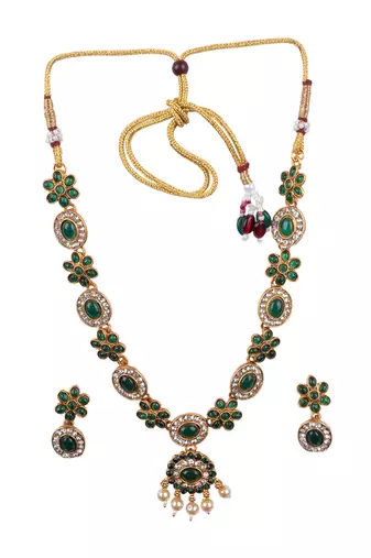 Green flower necklace set