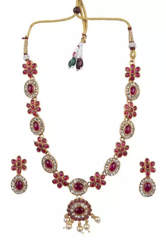 Red flower necklace set