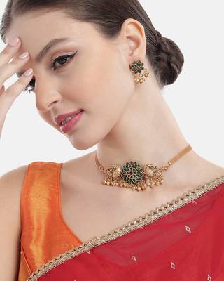 Minimalist green kemp floral choker set 1