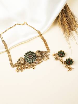 Minimalist green kemp floral choker set 2