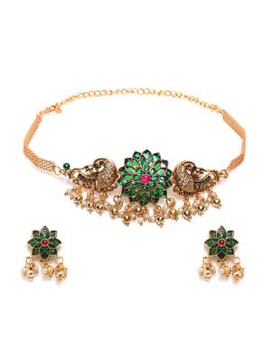 Minimalist green kemp floral choker set 3