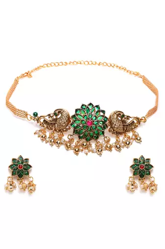 Minimalist green kemp floral choker set