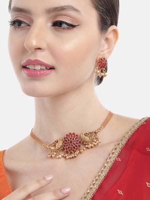 Minimalist red kemp floral choker set 1