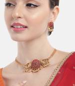 Minimalist red kemp floral choker set