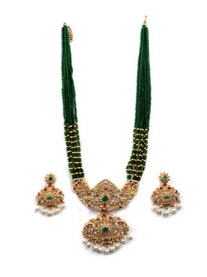 Ad emeralds studded green beads layered long necklace 2