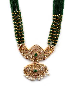 Ad emeralds studded green beads layered long necklace 3