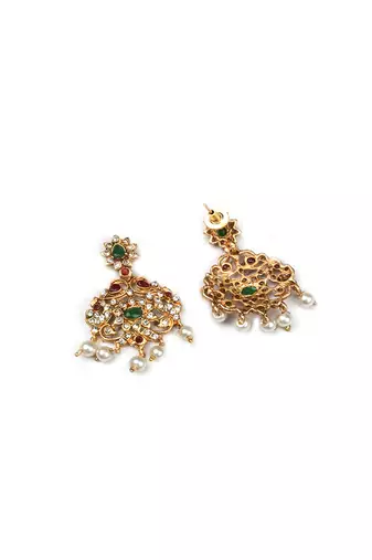 Ad emeralds studded green beads layered long necklace