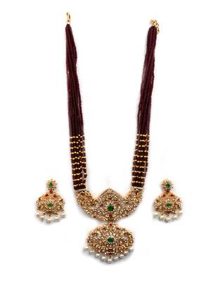 Ad emeralds studded red beads layered long necklace 2