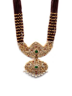Ad emeralds studded red beads layered long necklace 3