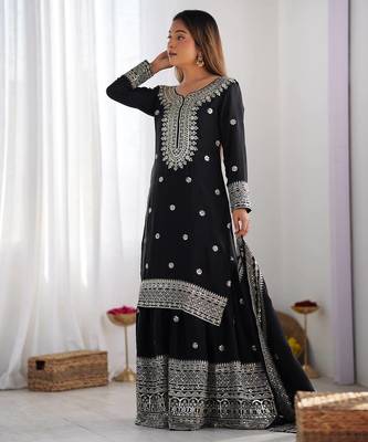Black chinnon silk heavy embroidery work fully salwar suit 3