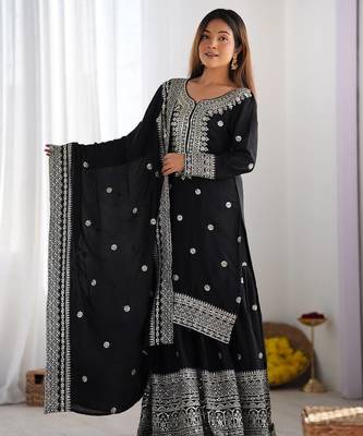 Black chinnon silk heavy embroidery work fully salwar suit 4