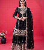 Black faux georgette embroidery work sharara set
