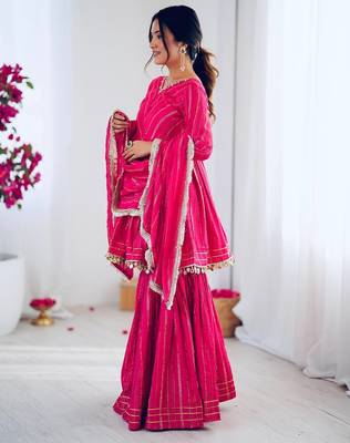Pink mal chnaderi silk mirror work and hand work sharara set 3