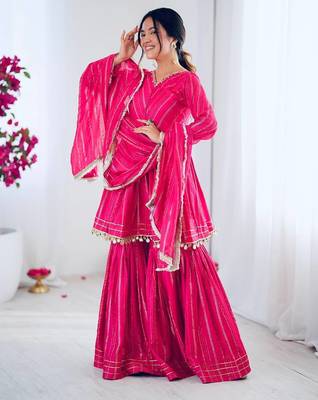 Pink mal chnaderi silk mirror work and hand work sharara set 4