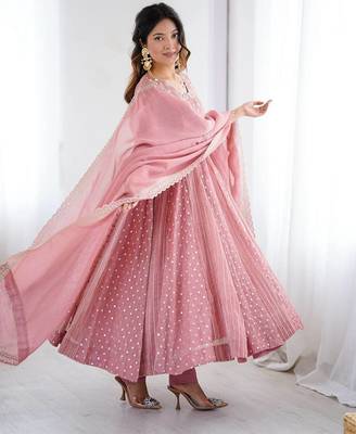Peach Color heavy crunchy silk embroidery work gown 3