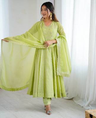 Pista green heavy crunchy silk embroidery work gown 3