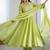 Pista green color heavy crunchy silk embroidery work gown