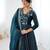 Teal color heavy crunchy silk embroidery work gown