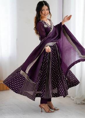 Violet heavy crunchy silk embroidery work gown 4