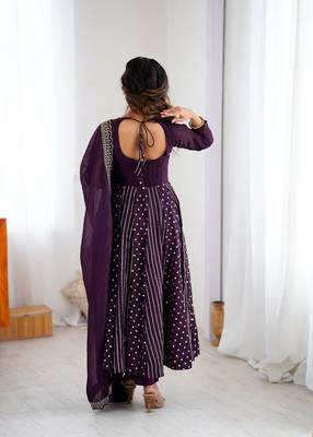 Violet heavy crunchy silk embroidery work gown 5