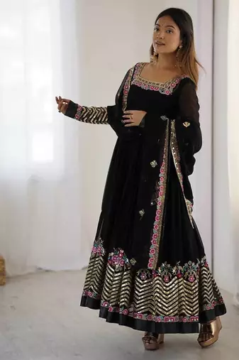 Black heavy georgette wedding wear embroidery work long gown