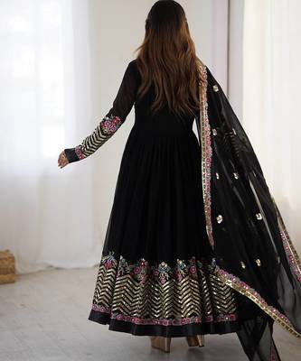 Black heavy georgette wedding wear embroidery work long gown 4