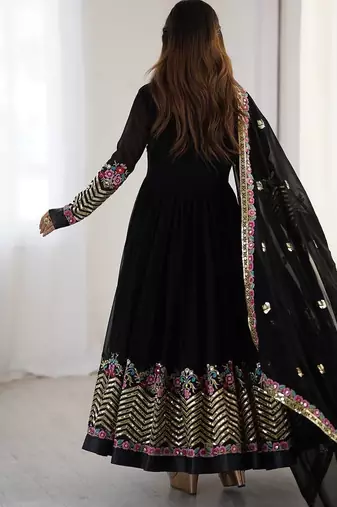 Black heavy georgette wedding wear embroidery work long gown