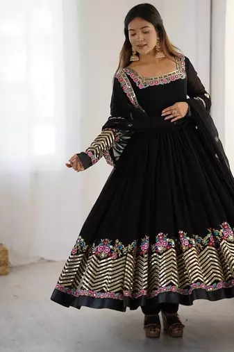 Black heavy georgette wedding wear embroidery work long gown