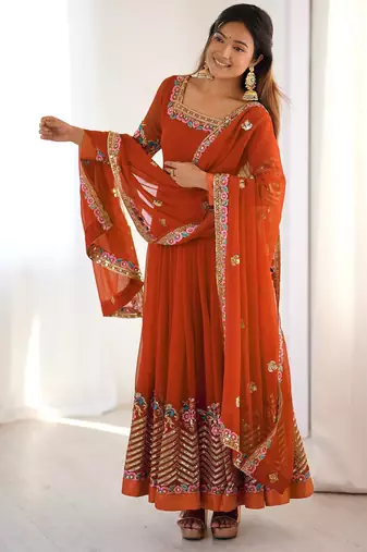 Fenta heavy georgette wedding wear embroidery work long gown