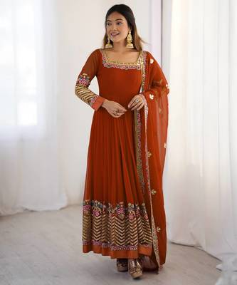 Fenta heavy georgette wedding wear embroidery work long gown 4