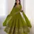 Green heavy georgette wedding wear embroidery work long gown