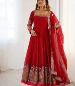 Red heavy georgette wedding wear embroidery work long gown