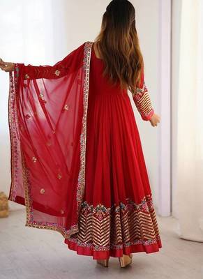 Red heavy georgette wedding wear embroidery work long gown 4