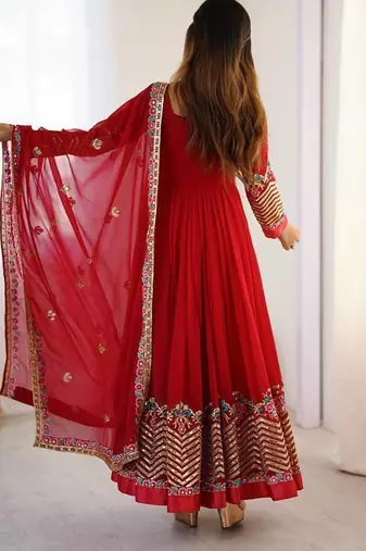 Red heavy georgette wedding wear embroidery work long gown