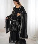 Black crunchy silk embroidery work wedding wear salwar suit