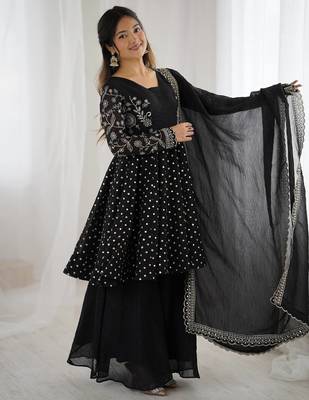 Black crunchy silk embroidery work wedding wear salwar suit 3