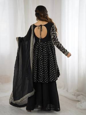 Black crunchy silk embroidery work wedding wear salwar suit 4