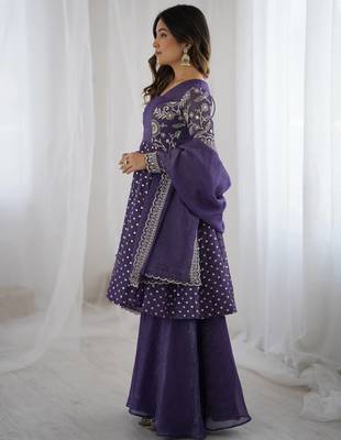 Lavender crunchy silk embroidery work wedding wear salwar suit 4