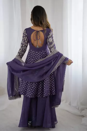 Lavender crunchy silk embroidery work wedding wear salwar suit